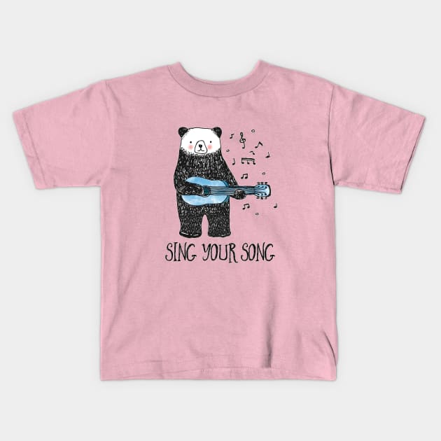 Sing Your Song - Cartoon Bear With Guitar Kids T-Shirt by LittleBunnySunshine